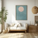 Blue Wall Art Printable, Minimal Moon and Birds Poster, Modern Sky Illustration, Calm Contemporary Home Decor, Digital Download