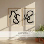 Gallery Wall Set Abstract Prints, Black Minimal Line Art Set of 2, Modern Neutral Wall Art, Minimal Poster Pair, Digital Download