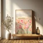Floral Wall Art Printable, Soft Pink Tulip Art, Pastel Flower Wall Decor, Romantic Botanical Poster, Minimal Spring Home Decor, Digital Art