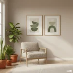 Green Wall Art Abstract Printable Set of 2, Modern Neutral Green Wall Decor, Minimal Shape Art, Contemporary Poster Pair, Digital Download