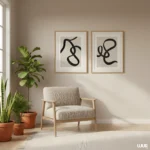 Gallery Wall Set Abstract Prints, Black Minimal Line Art Set of 2, Modern Neutral Wall Art, Minimal Poster Pair, Digital Download