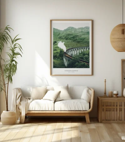 Green Wall Art, Steam Train Bridge, Mountain Landscape Wall Art, Vintage Railway Train Poster, Nature Travel Decor, Digital Download