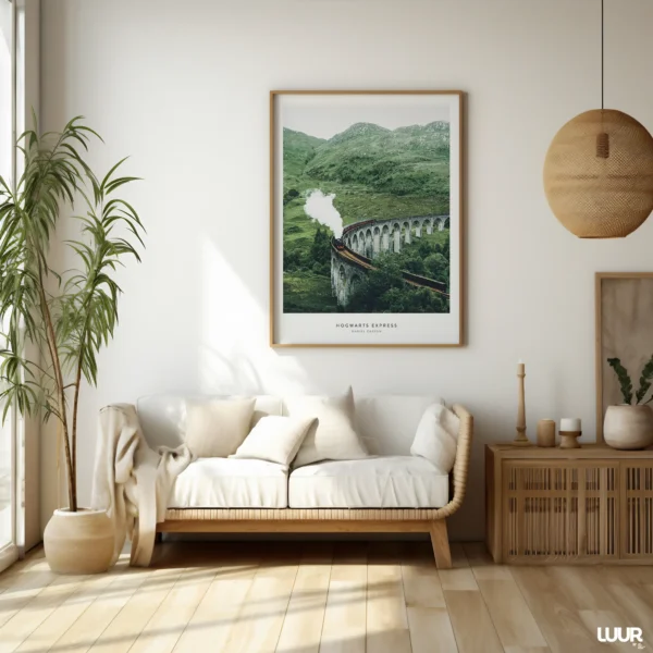 Green Wall Art, Steam Train Bridge, Mountain Landscape Wall Art, Vintage Railway Train Poster, Nature Travel Decor, Digital Download