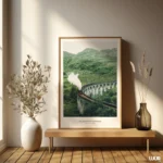 Green Wall Art, Steam Train Bridge, Mountain Landscape Wall Art, Vintage Railway Train Poster, Nature Travel Decor, Digital Download