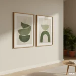 Green Wall Art Abstract Printable Set of 2, Modern Neutral Green Wall Decor, Minimal Shape Art, Contemporary Poster Pair, Digital Download