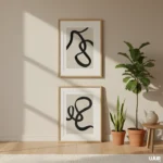 Gallery Wall Set Abstract Prints, Black Minimal Line Art Set of 2, Modern Neutral Wall Art, Minimal Poster Pair, Digital Download