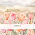 Floral Wall Art Printable, Soft Pink Tulip Art, Pastel Flower Wall Decor, Romantic Botanical Poster, Minimal Spring Home Decor, Digital Art