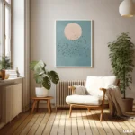 Blue Wall Art Printable, Minimal Moon and Birds Poster, Modern Sky Illustration, Calm Contemporary Home Decor, Digital Download