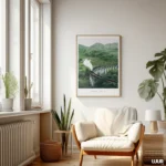 Green Wall Art, Steam Train Bridge, Mountain Landscape Wall Art, Vintage Railway Train Poster, Nature Travel Decor, Digital Download