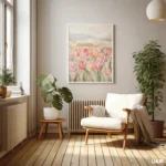 Floral Wall Art Printable, Soft Pink Tulip Art, Pastel Flower Wall Decor, Romantic Botanical Poster, Minimal Spring Home Decor, Digital Art