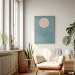 Blue Wall Art Printable, Minimal Moon and Birds Poster, Modern Sky Illustration, Calm Contemporary Home Decor, Digital Download