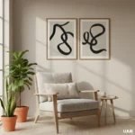 Gallery Wall Set Abstract Prints, Black Minimal Line Art Set of 2, Modern Neutral Wall Art, Minimal Poster Pair, Digital Download