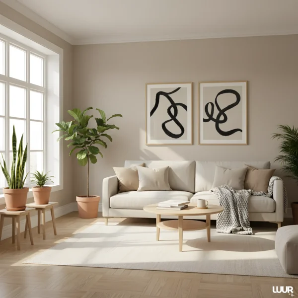 Gallery Wall Set Abstract Prints, Black Minimal Line Art Set of 2, Modern Neutral Wall Art, Minimal Poster Pair, Digital Download