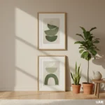 Green Wall Art Abstract Printable Set of 2, Modern Neutral Green Wall Decor, Minimal Shape Art, Contemporary Poster Pair, Digital Download