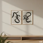 Gallery Wall Set Abstract Prints, Black Minimal Line Art Set of 2, Modern Neutral Wall Art, Minimal Poster Pair, Digital Download