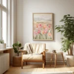 Floral Wall Art Printable, Soft Pink Tulip Art, Pastel Flower Wall Decor, Romantic Botanical Poster, Minimal Spring Home Decor, Digital Art