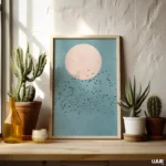 Blue Wall Art Printable, Minimal Moon and Birds Poster, Modern Sky Illustration, Calm Contemporary Home Decor, Digital Download